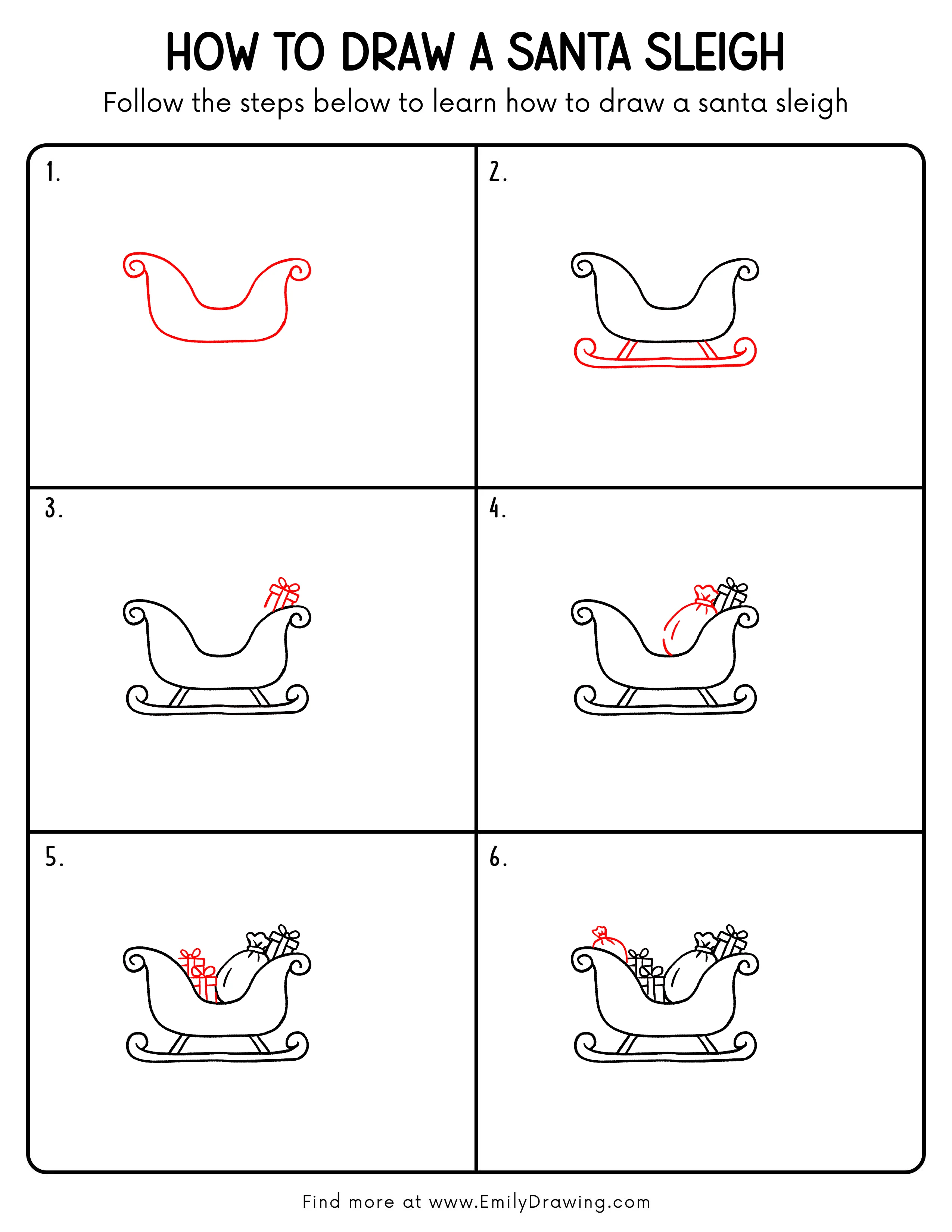 Printable Santa Sleigh Drawing Guide